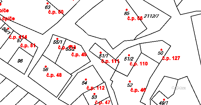 Olbramkostel 111 na parcele st. 51/1 v KÚ Olbramkostel, Katastrální mapa