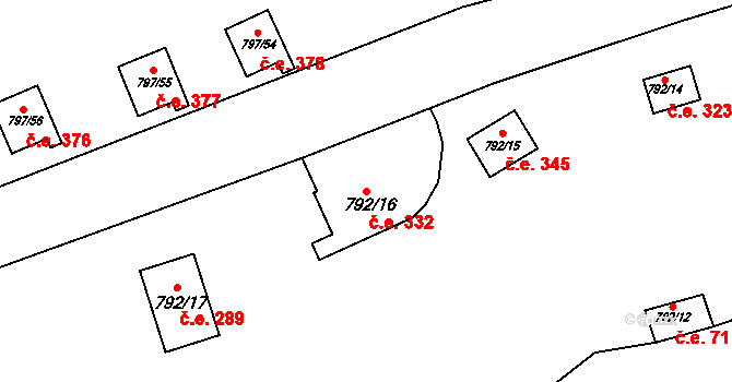 Oslnovice 332 na parcele st. 792/16 v KÚ Oslnovice, Katastrální mapa