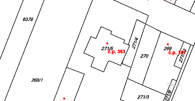 Šanov 363 na parcele st. 271/5 v KÚ Šanov nad Jevišovkou, Katastrální mapa