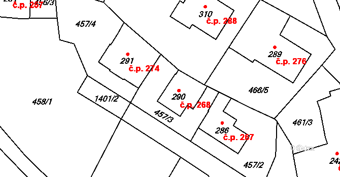 Vranov nad Dyjí 268 na parcele st. 290 v KÚ Vranov nad Dyjí, Katastrální mapa