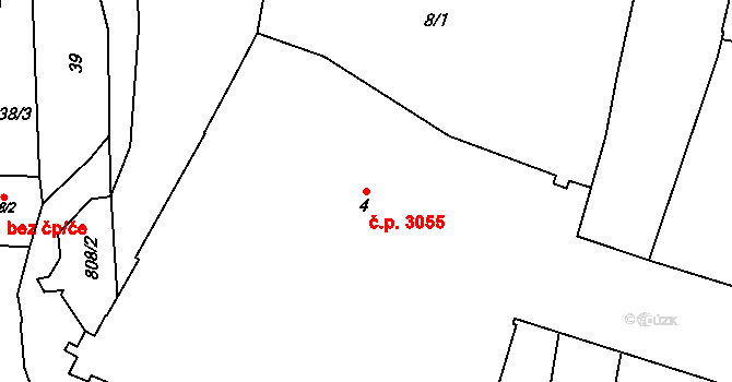 Znojmo 3055 na parcele st. 4 v KÚ Znojmo-Louka, Katastrální mapa