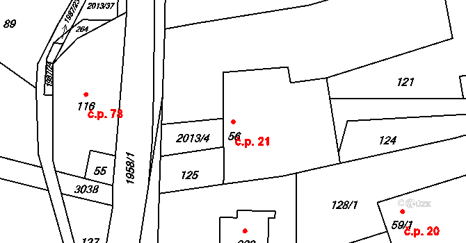 Milenov 21 na parcele st. 56 v KÚ Milenov, Katastrální mapa