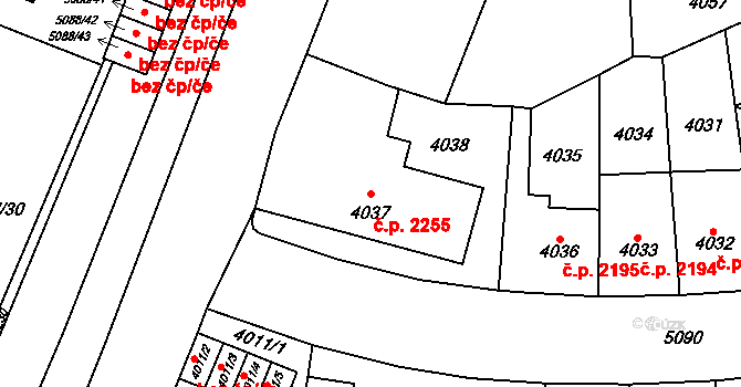 Přerov I-Město 2255, Přerov na parcele st. 4037 v KÚ Přerov, Katastrální mapa