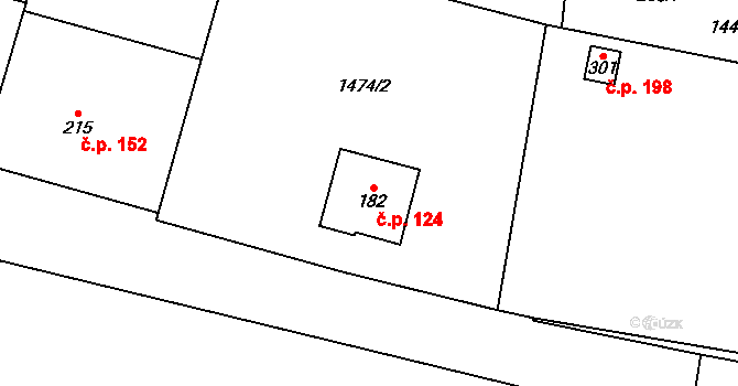 Lipník nad Bečvou VI-Loučka 124, Lipník nad Bečvou na parcele st. 182 v KÚ Loučka, Katastrální mapa