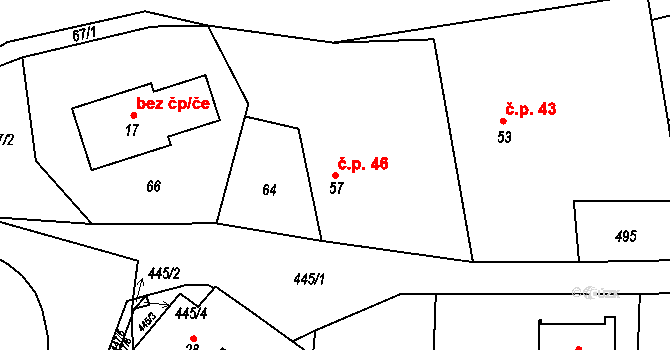 Žíšov 46, Vavřinec na parcele st. 57 v KÚ Žíšov, Katastrální mapa