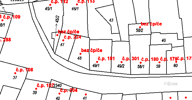 Lišov 181 na parcele st. 49/1 v KÚ Lišov, Katastrální mapa