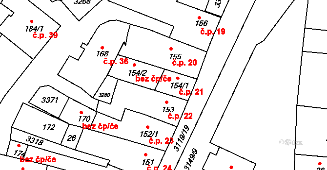 Bečov nad Teplou 21 na parcele st. 154/1 v KÚ Bečov nad Teplou, Katastrální mapa