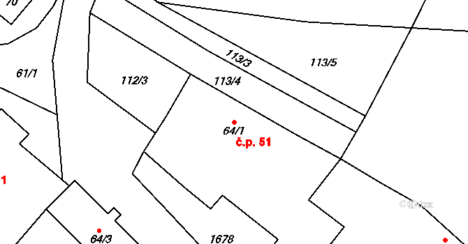 Chlum 51, Pšov na parcele st. 64/1 v KÚ Chlum u Novosedel, Katastrální mapa