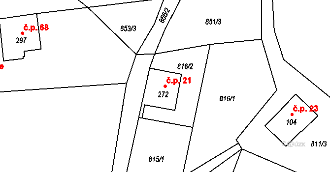 Pěnčín 21 na parcele st. 272 v KÚ Huť, Katastrální mapa