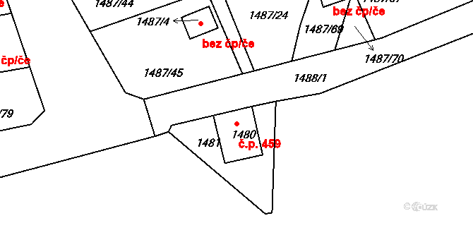 Mšeno nad Nisou 459, Jablonec nad Nisou na parcele st. 1480 v KÚ Mšeno nad Nisou, Katastrální mapa