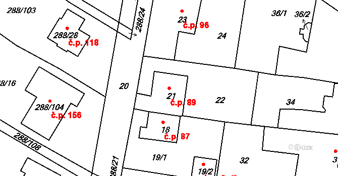 Pávov 89, Jihlava na parcele st. 21 v KÚ Pávov, Katastrální mapa