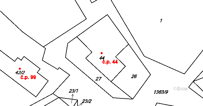 Střížov 44, Brtnice na parcele st. 44 v KÚ Střížov, Katastrální mapa