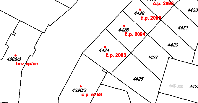 Jihlava 2093 na parcele st. 4424 v KÚ Jihlava, Katastrální mapa