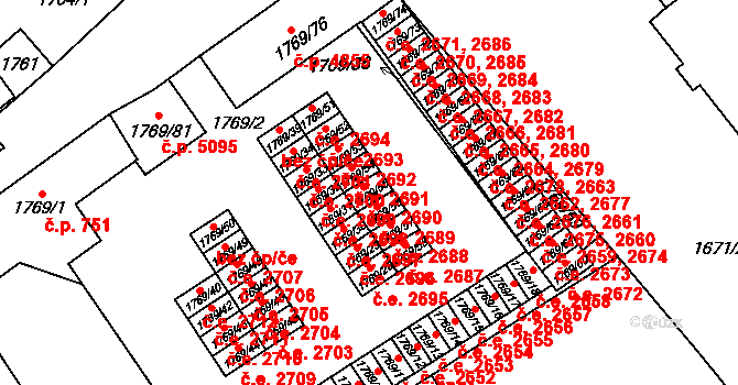 Jihlava 2690 na parcele st. 1769/55 v KÚ Jihlava, Katastrální mapa