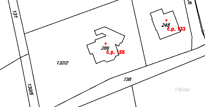 Karpentná 155, Třinec na parcele st. 286 v KÚ Karpentná, Katastrální mapa