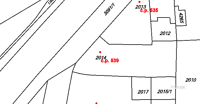 Čelákovice 539 na parcele st. 2014 v KÚ Čelákovice, Katastrální mapa