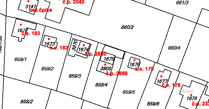 Říčany 2668 na parcele st. 3808 v KÚ Říčany u Prahy, Katastrální mapa