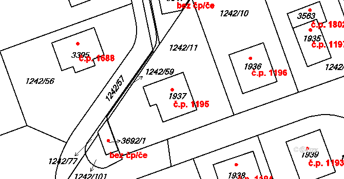 Dobříš 1195 na parcele st. 1937 v KÚ Dobříš, Katastrální mapa