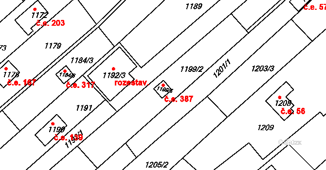 Popůvky 387 na parcele st. 1199/5 v KÚ Popůvky u Brna, Katastrální mapa