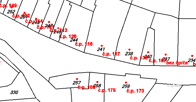 Syrovice 117 na parcele st. 241 v KÚ Syrovice, Katastrální mapa