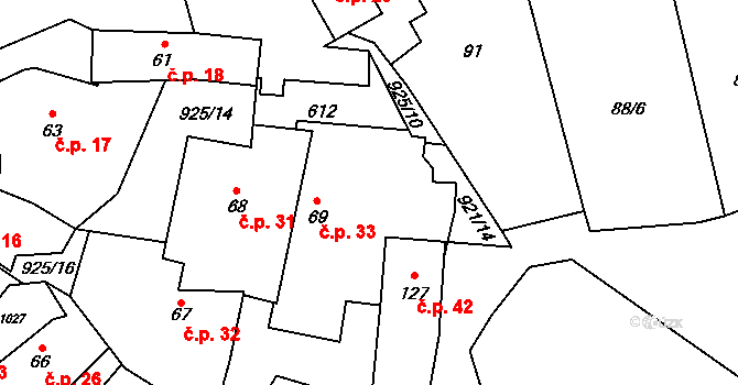 Humny 33, Pchery na parcele st. 69 v KÚ Pchery, Katastrální mapa