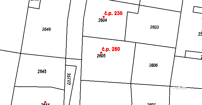 Nosálovice 250, Vyškov na parcele st. 2605 v KÚ Vyškov, Katastrální mapa