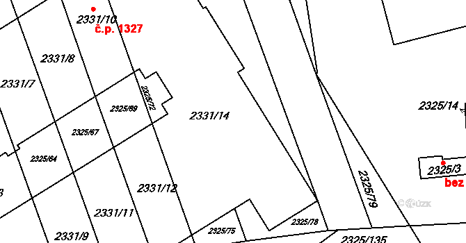 Slavíkovice 1327, Rousínov na parcele st. 2331/14 v KÚ Rousínov u Vyškova, Katastrální mapa