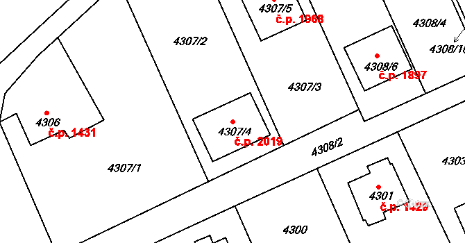 Pod Bezručovým vrchem 2019, Krnov na parcele st. 4307/4 v KÚ Krnov-Horní Předměstí, Katastrální mapa