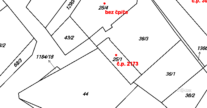 Šumperk 2173 na parcele st. 25/1 v KÚ Horní Temenice, Katastrální mapa