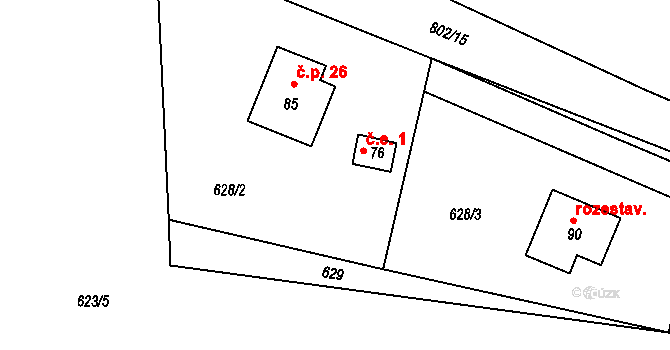 Choratice 1 na parcele st. 76 v KÚ Choratice, Katastrální mapa