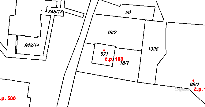 Cerhenice 153 na parcele st. 571 v KÚ Cerhenice, Katastrální mapa
