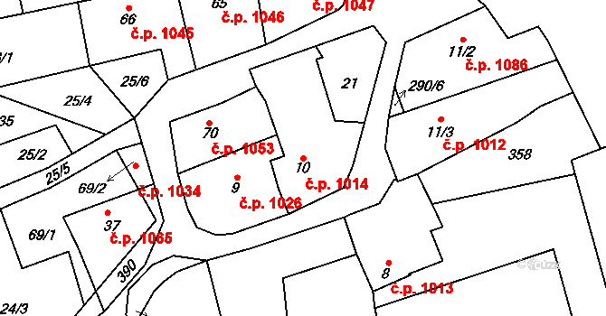 Švermov 1014, Kladno na parcele st. 10 v KÚ Hnidousy, Katastrální mapa