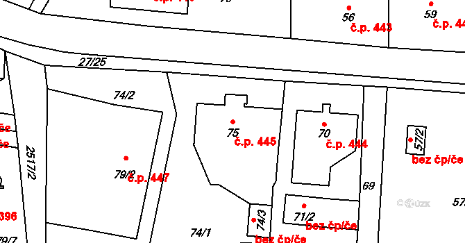 Raspenava 445 na parcele st. 75 v KÚ Raspenava, Katastrální mapa