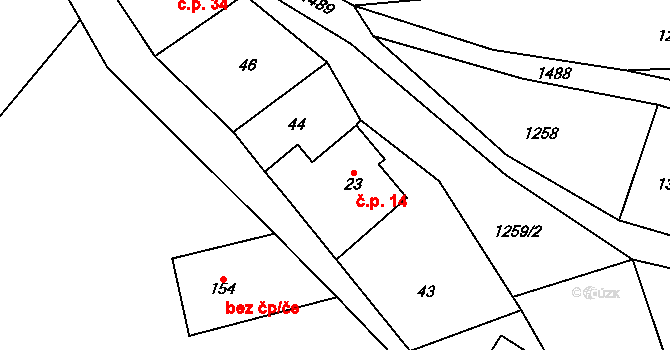 Horní Štěpanice 14, Benecko na parcele st. 23 v KÚ Horní Štěpanice, Katastrální mapa