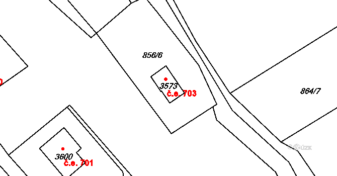 Ostravice 703 na parcele st. 3573 v KÚ Staré Hamry 2, Katastrální mapa