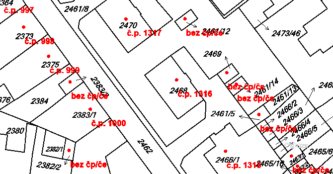 Tachov 1316 na parcele st. 2468 v KÚ Tachov, Katastrální mapa
