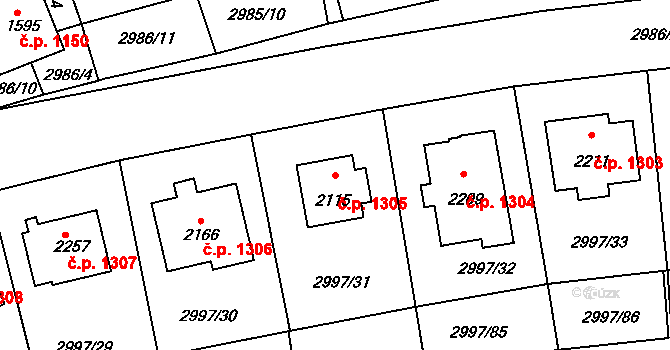 Stříbro 1305 na parcele st. 2115 v KÚ Stříbro, Katastrální mapa