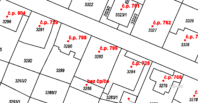 Děčín VI-Letná 799, Děčín na parcele st. 3285 v KÚ Podmokly, Katastrální mapa