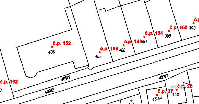 Grygov 166 na parcele st. 402 v KÚ Grygov, Katastrální mapa