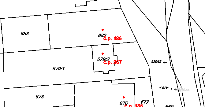 Drahlov 267, Charváty na parcele st. 679/2 v KÚ Charváty, Katastrální mapa