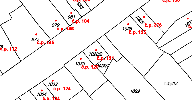 Velká Bystřice 121 na parcele st. 1028/2 v KÚ Velká Bystřice, Katastrální mapa