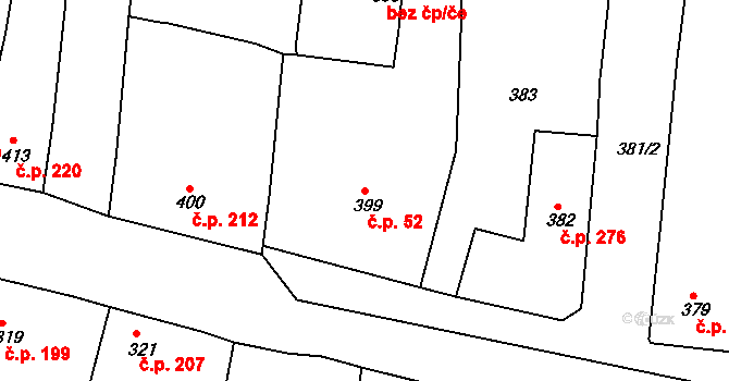 Kněževes 52 na parcele st. 399 v KÚ Kněževes u Rakovníka, Katastrální mapa