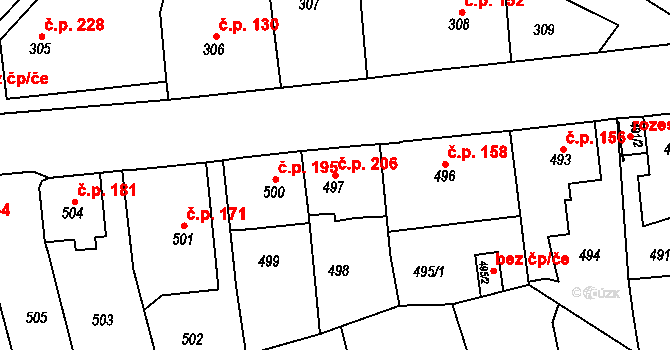 Děčín VII-Chrochvice 206, Děčín na parcele st. 497 v KÚ Chrochvice, Katastrální mapa