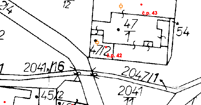 Ředhošť 42, Mšené-lázně na parcele st. 47/2 v KÚ Ředhošť, Katastrální mapa