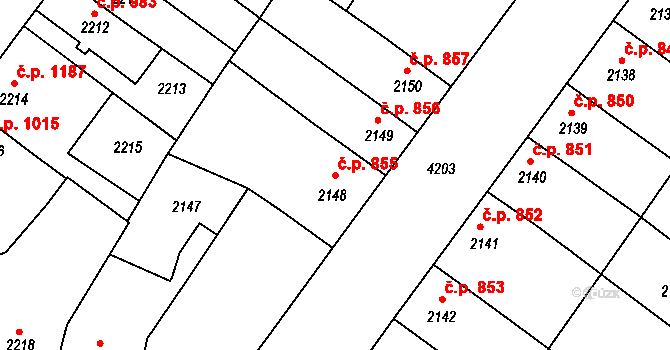 Roudnice nad Labem 855 na parcele st. 2148 v KÚ Roudnice nad Labem, Katastrální mapa