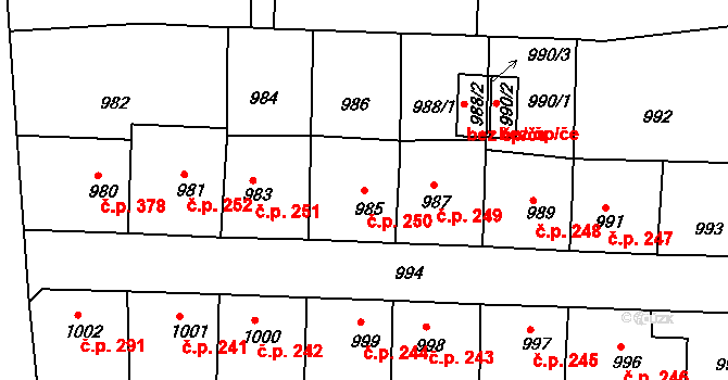 Podmoklice 250, Semily na parcele st. 985 v KÚ Semily, Katastrální mapa