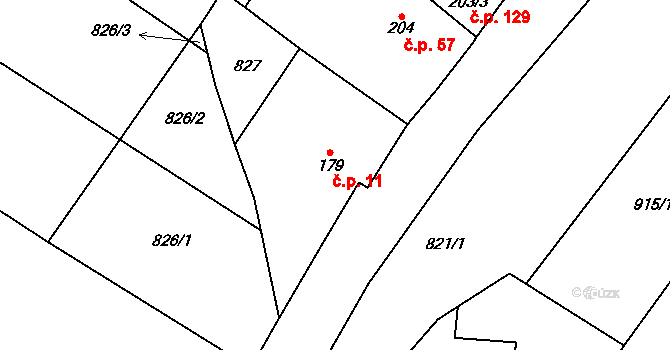 Podhorní Újezd 11, Podhorní Újezd a Vojice na parcele st. 179 v KÚ Podhorní Újezd, Katastrální mapa