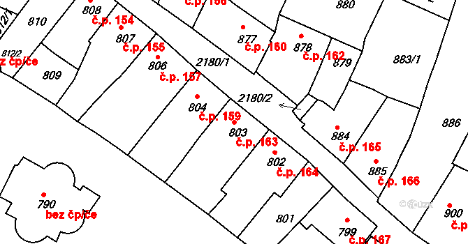 Březnice 163 na parcele st. 803 v KÚ Březnice, Katastrální mapa