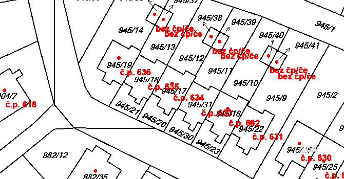 Netolice 634 na parcele st. 945/17 v KÚ Netolice, Katastrální mapa