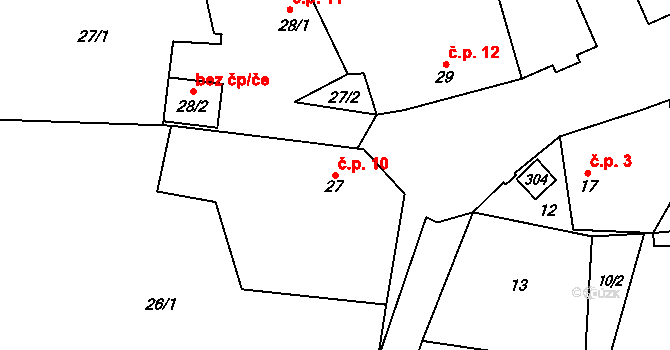 Domoradice 10, Vysoké Mýto na parcele st. 27 v KÚ Domoradice, Katastrální mapa